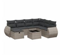 Salon de jardin modulable 8 pcs, résine tressée gris, cadre acier enduit de poudre, table verre trempé, coussins déhoussables lavables