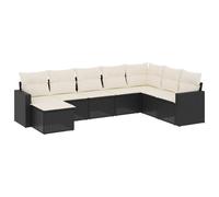 Salon de jardin modulable 8 pièces, résine tressée noire, acier enduit de poudre, rangement intégré, coussins déhoussables lavables, résistant UV