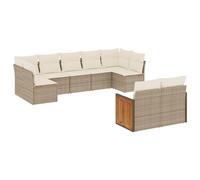 Salon de jardin modulable 9 pièces, résine tressée beige, acier, coussins déhoussables blanc crème, rangement intégré avec sacs étanches, charge 11...