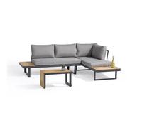 Salon de jardin modulable - Aluminium - DCB GARDEN - 4 places - TOKYO - Gris anthracite et bois d'acacia