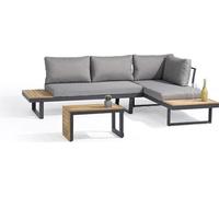 Salon de jardin modulable Aluminium DCB GARDEN TOKYO 4 places Gris anthracite et bois d'acacia, Coussins déhoussables