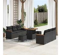 Salon de jardin modulable Art Deco - Lot de 9 pieces - Rotin noir - 9 personnes - 1 table fixe, 4 canapes, 2 poufs Noir