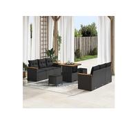 Salon de jardin modulable Art Deco - Lot de 9 pieces - Rotin noir - 9 personnes - 1 table fixe, 4 canapes, 2 poufs