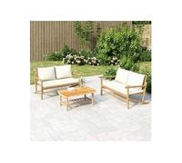 vidaXL Ensemble de salon de jardin 3 pièces avec coussins Crème Bambou
