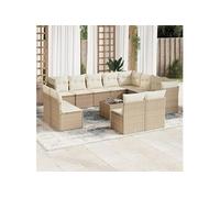 vidaXL Ensemble de 13 canapés de jardin avec coussins Beige Poly Rattan
