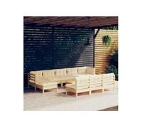 Salon de jardin modulable bois beige 2 pieces 11 personnes
