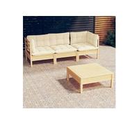 vidaXL Ensemble de salon de jardin 4 pièces avec coussins Crème Pin
