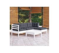 vidaXL Ensemble salon de jardin 5 pièces avec coussins Pin blanc
