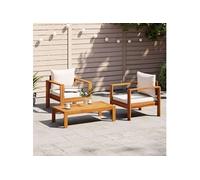 Salon de jardin modulable bois massif beige 3 pieces 2 personnes