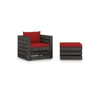 Salon de jardin modulable bois rouge 2 pieces 70 x 77 x 66 2 personnes