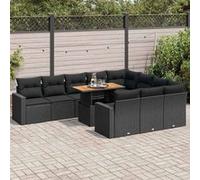 vidaXL Ensemble de salon de jardin modulable 11 pièces – Résine tressée poly rotin, coussins noir
