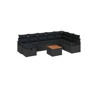 vidaXL Ensemble de canapé de jardin avec coussins 9 pcs noir poly rotin