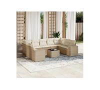 vidaXL Ensemble de salon de jardin 10 pièces avec coussins Beige Poly Rattan