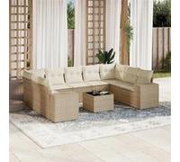 vidaXL Ensemble de salon de jardin 10 pièces avec coussins Beige Poly Rattan