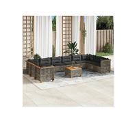 vidaXL Ensemble de salon de jardin 11 pièces avec coussins Gris Poly rotin