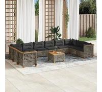 vidaXL Ensemble de salon de jardin 11 pièces en poly rotin avec coussins Gris