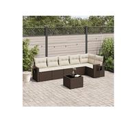 vidaXL Ensemble de salon de jardin 7 pièces modulable Poly rotin Marron avec coussins
