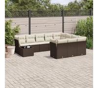 vidaXL Ensemble de salon de jardin 11 pièces avec coussins Marron Poly rotin