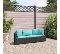 vidaXL Ensemble de salon de jardin 3 pièces avec coussins noir poly rotin