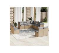 vidaXL Ensemble de salon de jardin 11 pièces Poly Rattan avec coussins Beige
