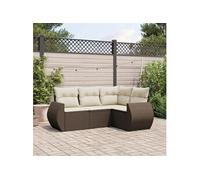 vidaXL Ensemble de salon de jardin 4 pièces Poly Rattan Marron avec coussins