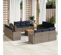 vidaXL Ensemble de 13 canapés de jardin avec coussins Gris Poly Rattan