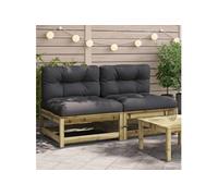 vidaXL Canapés de jardin sans accoudoirs avec coussins 2 pcs. Bois de pin