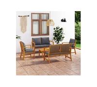 Salon de jardin modulable gris 6 personnes bois massif 100.0 x 50 x 33 cm 5 pieces