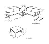 Happy Garden Salon de jardin modulable IBIZA 4 places en tissu bleu aluminium blanc