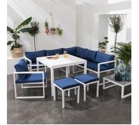 Salon De Jardin Modulable Ibiza En Tissu Bleu 7 Places - Aluminium Blanc Bleu