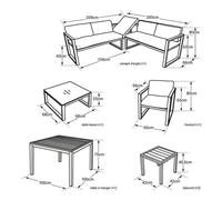 Happy Garden Salon de jardin modulable IBIZA, tissu bleu, 7 places, aluminium blanc