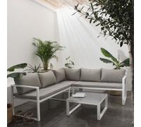 Salon de jardin modulable IBIZA en tissu gris 4 places - aluminium blanc