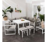 Salon de jardin modulable IBIZA en tissu gris 7 places - aluminium blanc