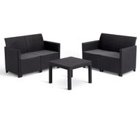 Salon de jardin modulable KETER MARIE, Résine imitation rotin tressé, 4 personnes, Noir, Avec coussins