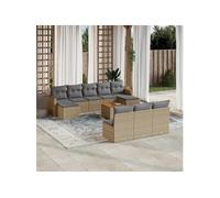 Salon de jardin modulable - Lot de 11 pieces - Resine tressee - 10 personnes - Beige