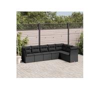 vidaXL Ensemble de salon de jardin 7 pièces avec coussins noir poly rotin