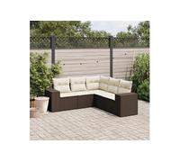 vidaXL Ensemble de salon de jardin 5 pièces avec coussins Marron Poly Rattan