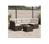 vidaXL Ensemble de salon de jardin 7 pièces avec coussins Marron Poly rotin