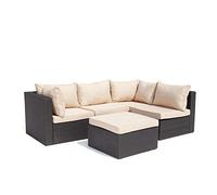 Salon de Jardin Modulable MILANO 5 Personnes Résine Tressée Blanc | 5 éléments recomposables à volonté : 2 fauteuils, 2 fauteuils d'angle, 1 pouf table basse