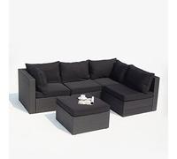 Salon de Jardin Modulable MILANO 5 Personnes Résine Tressée Noir | 5 éléments recomposables à volonté : 2 fauteuils, 2 fauteuils d'angle, 1 pouf table basse