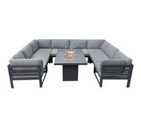 MonsterShop – Salon de jardin modulaire Grand modèle aluminium gris – 8 places, canapé U, foyer gaz