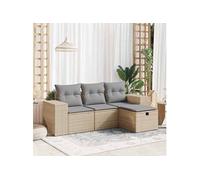 vidaXL Ensemble de salon de jardin 4 pièces avec coussins Beige Poly Rattan