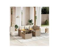 vidaXL Ensemble de salon de jardin 5 pièces avec coussins Beige Poly Rattan