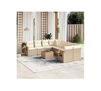 vidaXL Ensemble salon de jardin 9 pièces – Poly rotin, avec coussins – Beige