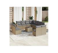 vidaXL Ensemble de 12 canapés de jardin avec coussins Beige Poly Rattan