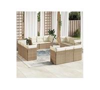 vidaXL Ensemble de 12 canapés de jardin avec coussins Beige Poly Rattan