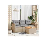 vidaXL Ensemble salon de jardin 4 pièces en résine tressée avec coussins Beige
