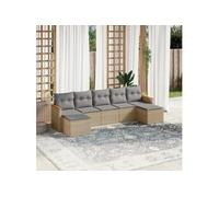 vidaXL Ensemble de salon de jardin 7 pièces avec coussins Beige Poly Rattan