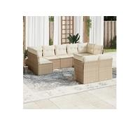 vidaXL Ensemble de salon de jardin 9 pièces avec coussins beige Poly rotin