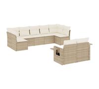 Salon de Jardin Modulable, Résine Tressée Beige, 9 Pièces avec Coussins Déhoussables Blanc Crème, Rangement Intégré, Table Pliable, Résistant aux UV